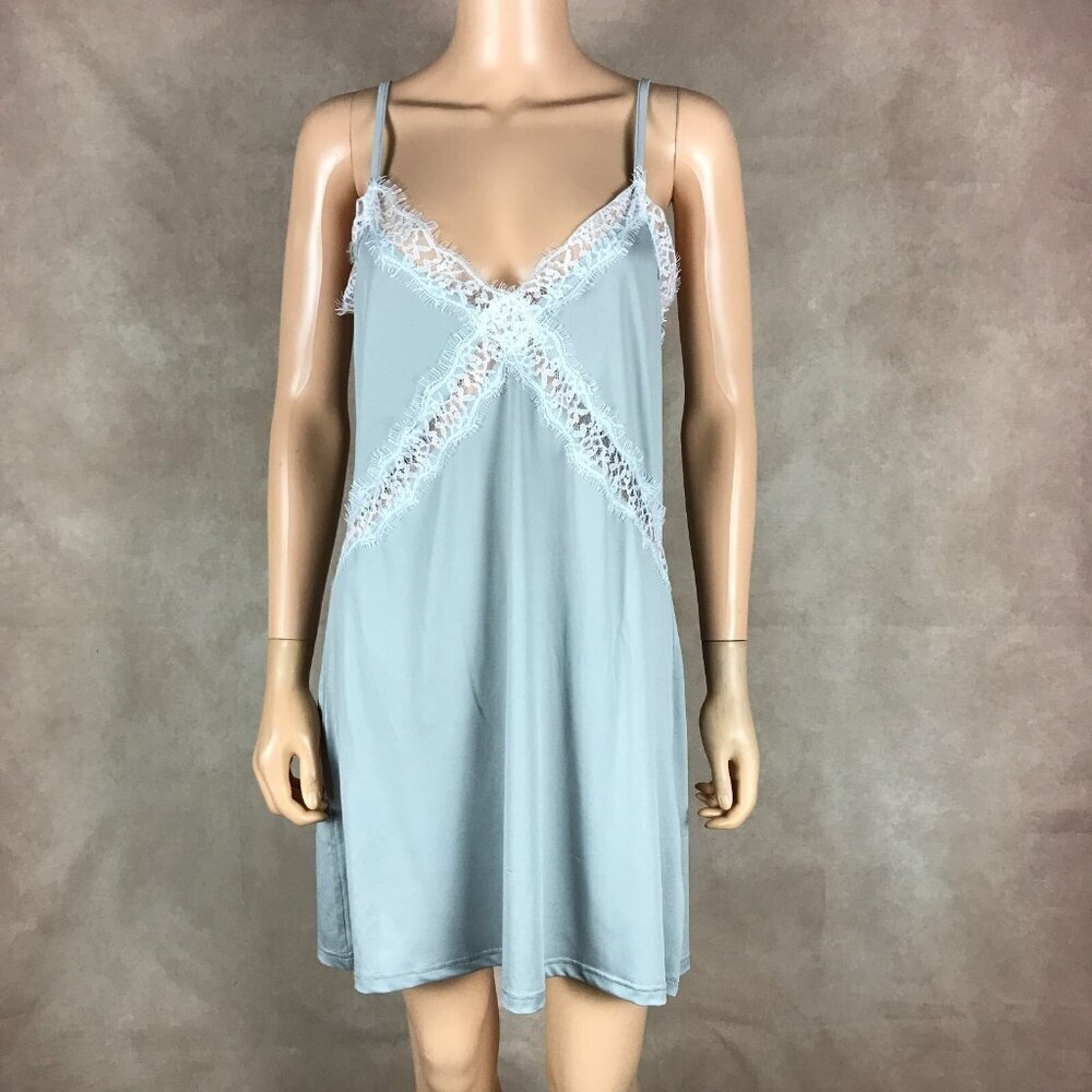 Nanette Lepore Gray Nightgown Chemise with Lace Inset LARGE